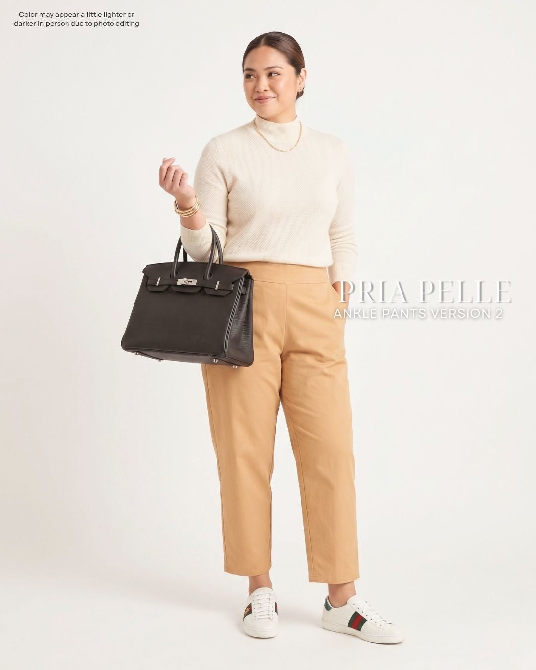 Pria Pelle Ankle Pants Version 2 | Back Garter - Light Cotton Twill Warm Beige | Non Stretch