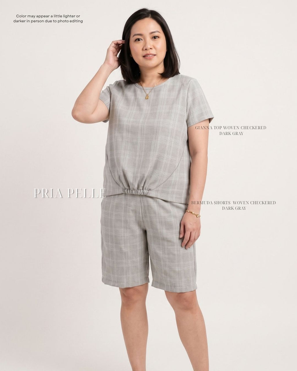 Pria Pelle Gianna Front Garter Top - Woven Checkered Light Gray | Non Stretch [TOP ONLY]