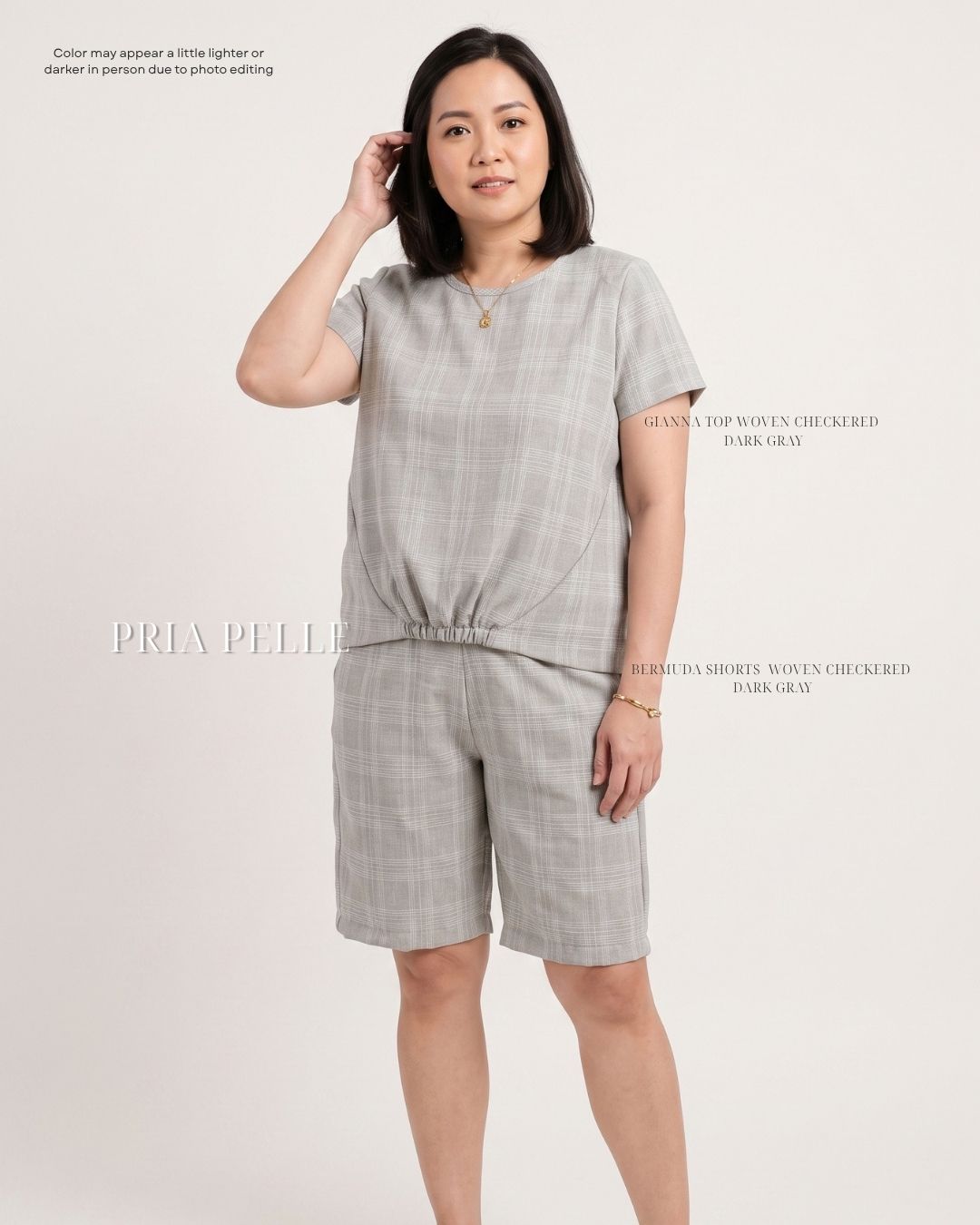 Pria Pelle Gianna Front Garter Top - Woven Checkered Light Gray | Non Stretch [TOP ONLY]