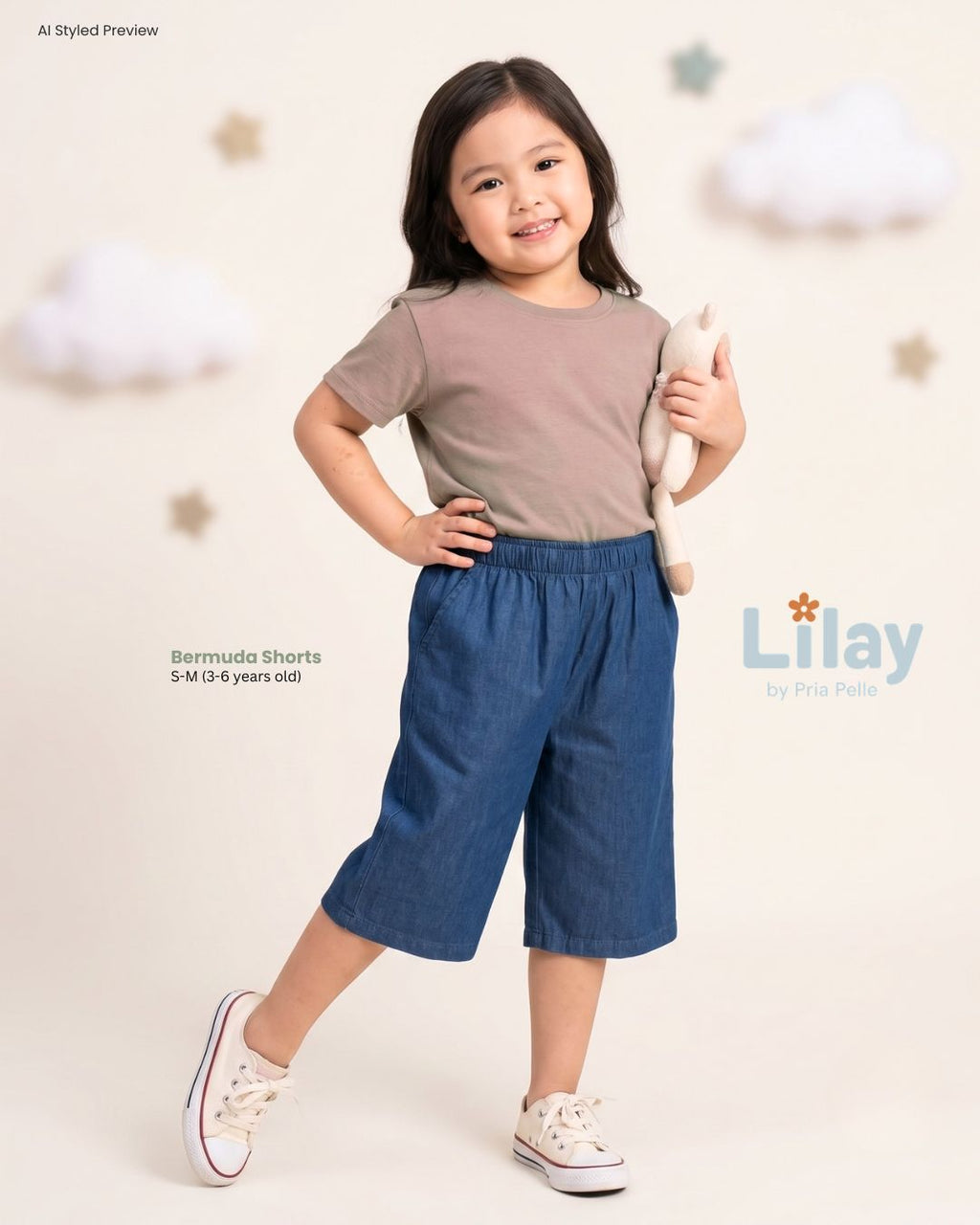 Lilay Kids Bermuda Shorts - Soft Denim Blue | Non Stretch