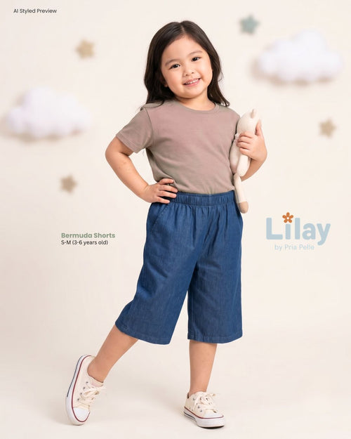 Lilay Kids Bermuda Shorts - Soft Denim Blue | Non Stretch