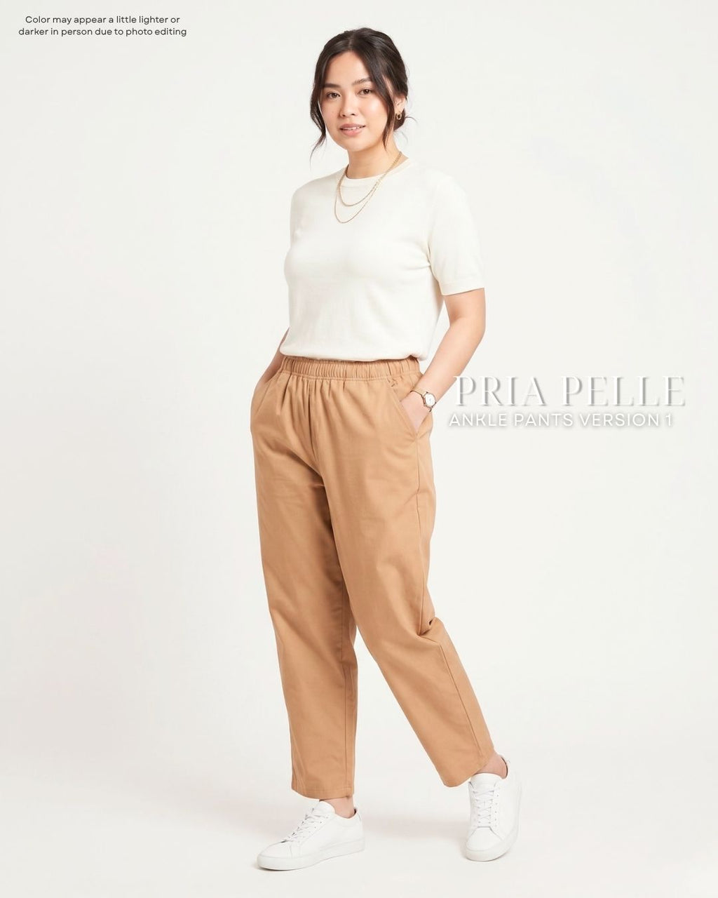 Pria Pelle Ankle Pants Version 1 | Fully Gartered - Cotton Twill Warm Beige | Non Stretch