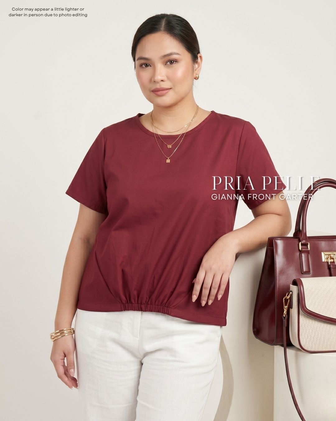 Pria Pelle Gianna Front Garter Top - Cotton Blend Light Maroon | Non Stretch