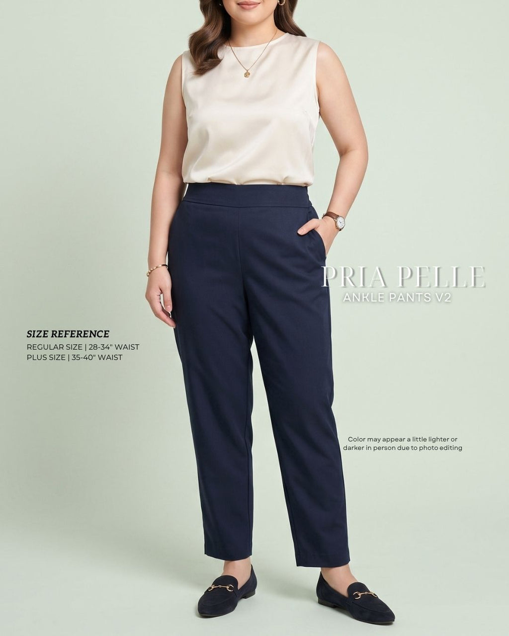 Pria Pelle Ankle Pants Version 2 | Back Garter - Cotton Twill Blue Black - Non Stretch