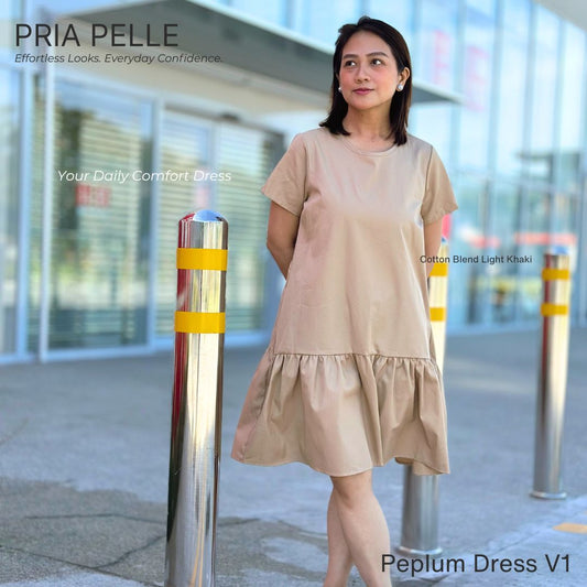 Pria Pelle Peplum Dress V1 | Cotton Blend Light Khaki - Non Stretch