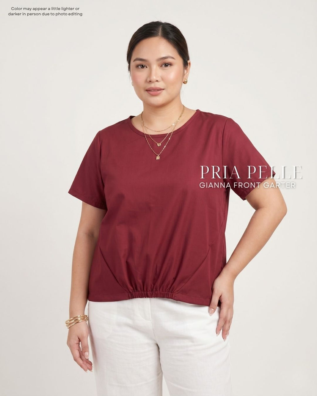 Pria Pelle Gianna Front Garter Top - Cotton Blend Light Maroon | Non Stretch