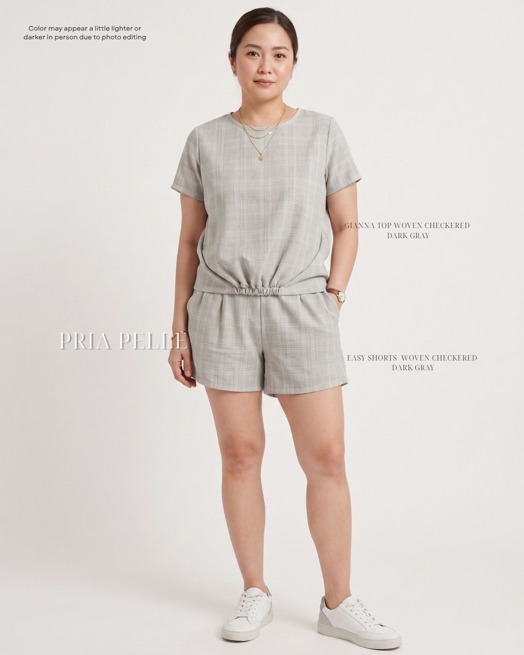 Pria Pelle Easy Shorts | Back garter - Woven Checkered Light Gray | Non Stretch [SHORTS ONLY]