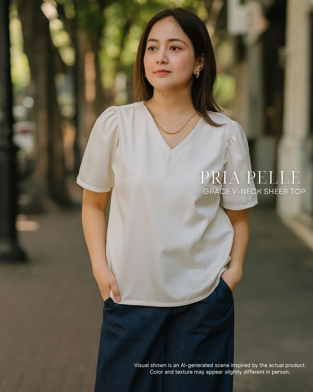 Pria Pelle Grace V-Neck Shirred Top - Twill Blend Off White