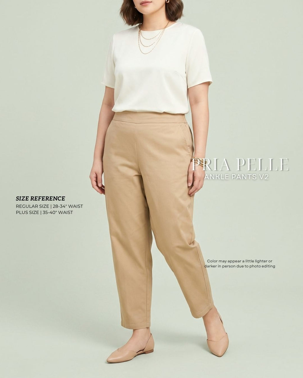 Pria Pelle Ankle Pants Version 2 | Back Garter - Cotton Blend Sand Khaki - Non Stretch
