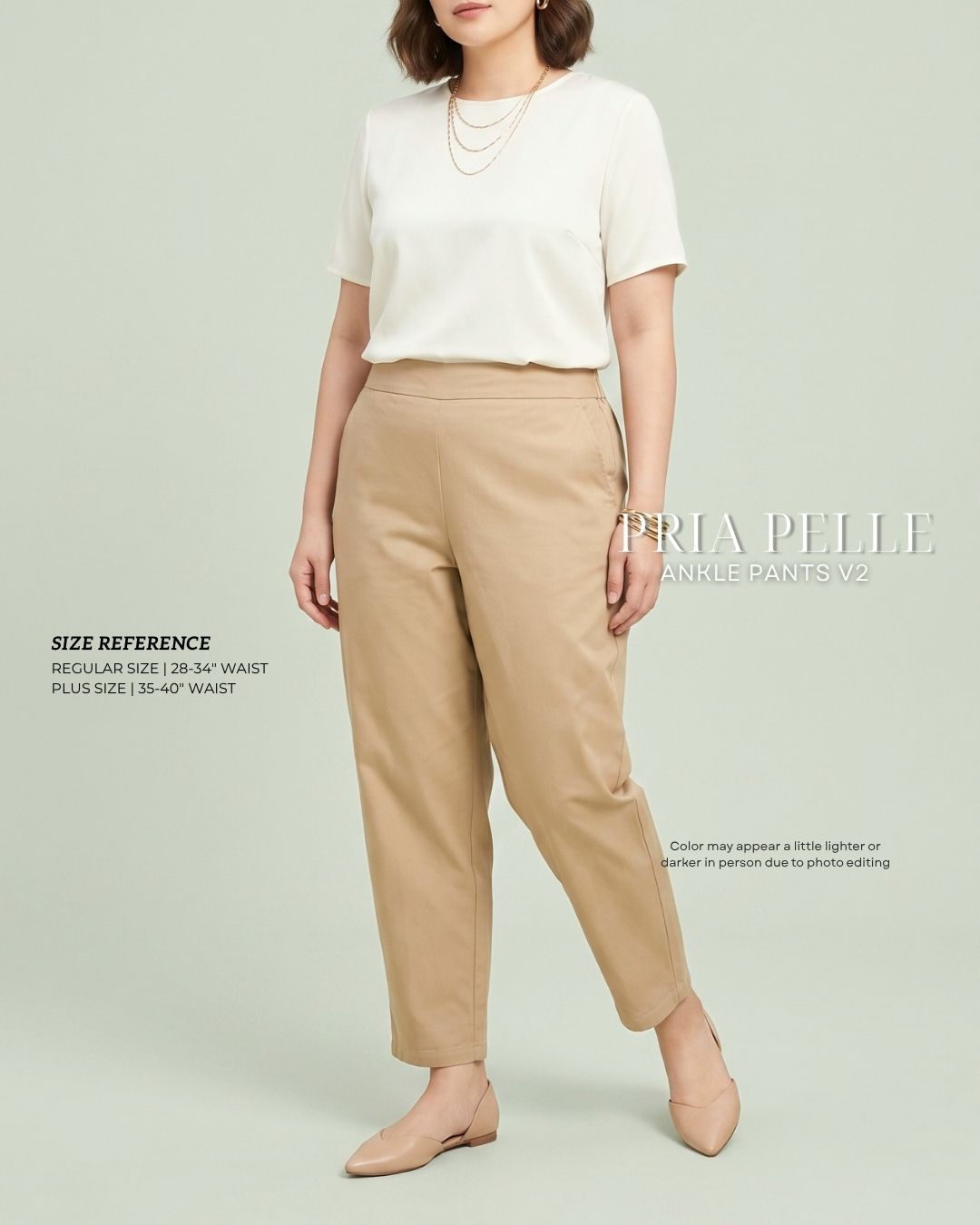 Pria Pelle Ankle Pants Version 2 | Back Garter - Cotton Blend Sand Khaki - Non Stretch