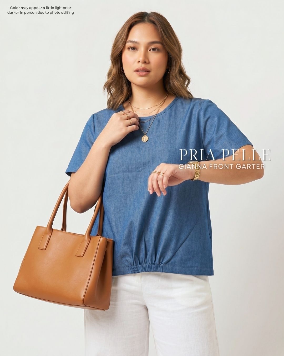 Pria Pelle Gianna Front Garter Top - Soft Denim Blue | Non Stretch