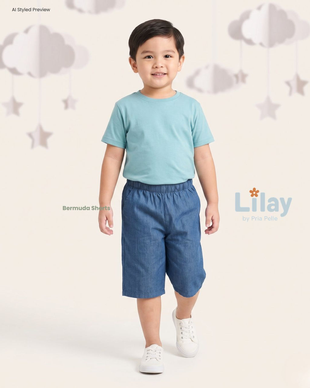 Lilay Kids Bermuda Shorts - Soft Denim Blue | Non Stretch