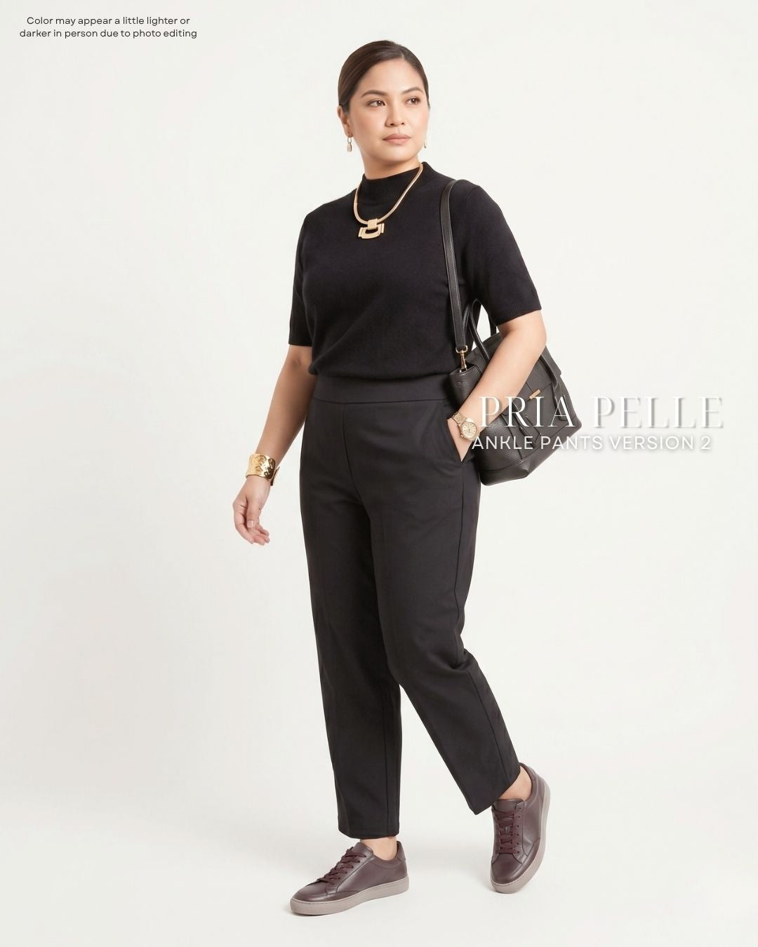 Pria Pelle Ankle Pants Version 2 | Back Garter - Cotton Twill Black | Non Stretch
