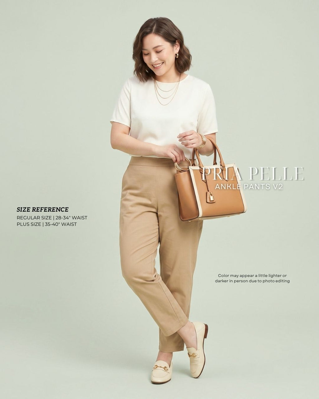 Pria Pelle Ankle Pants Version 2 | Back Garter - Cotton Blend Sand Khaki - Non Stretch
