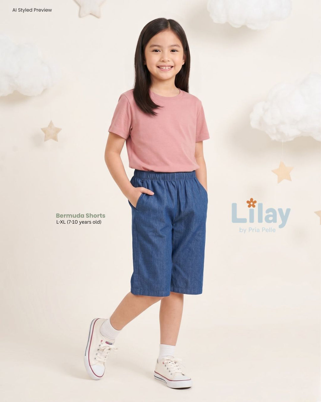 Lilay Kids Bermuda Shorts - Soft Denim Blue | Non Stretch