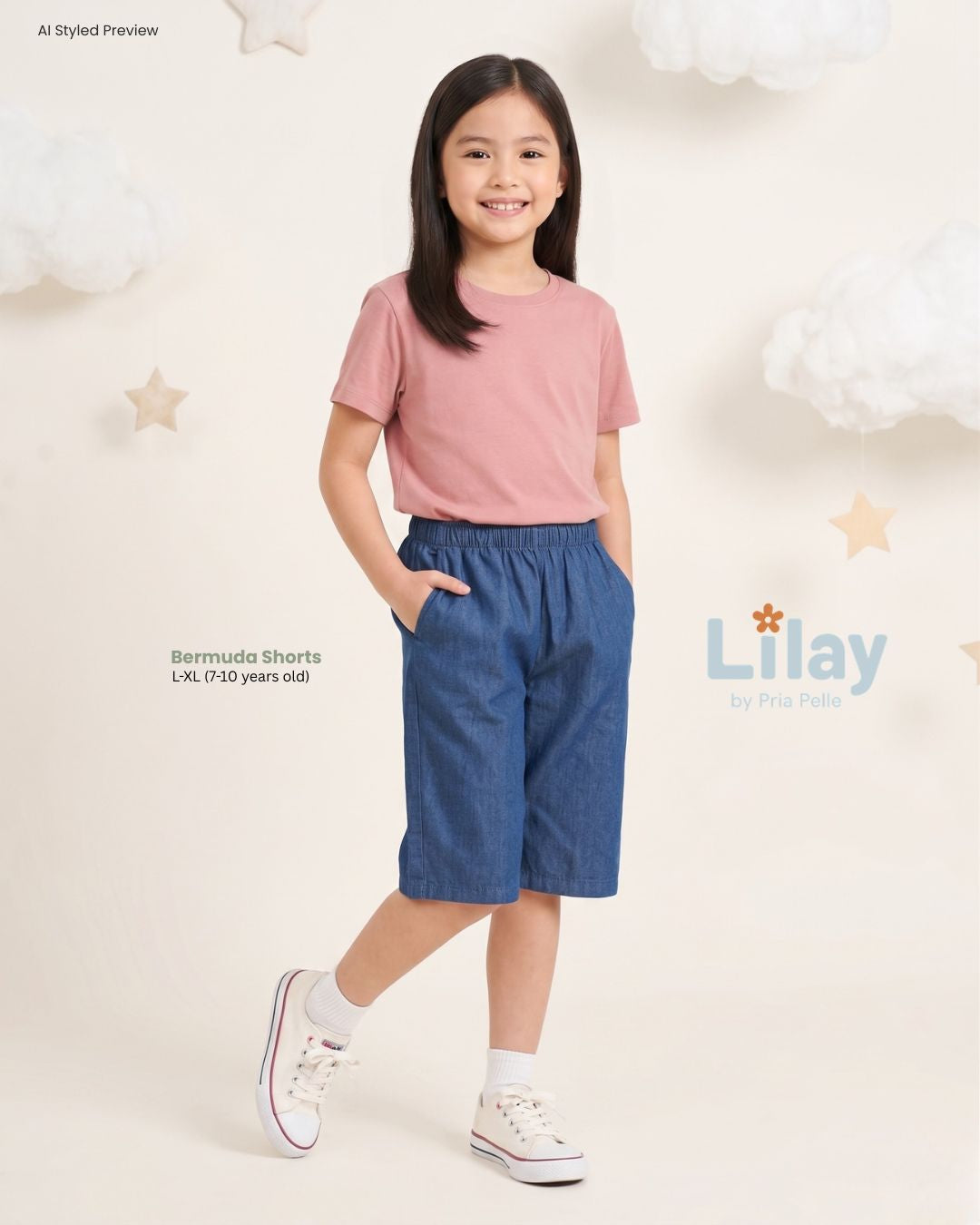 Lilay Kids Bermuda Shorts - Soft Denim Blue | Non Stretch
