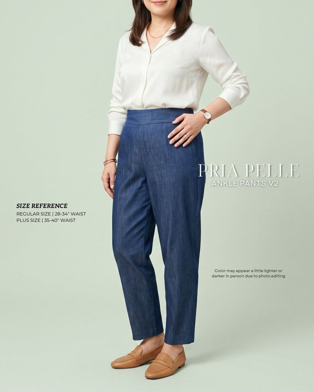 Pria Pelle Ankle Pants Version 2 | Back Garter - Denim Blue - Non Stretch
