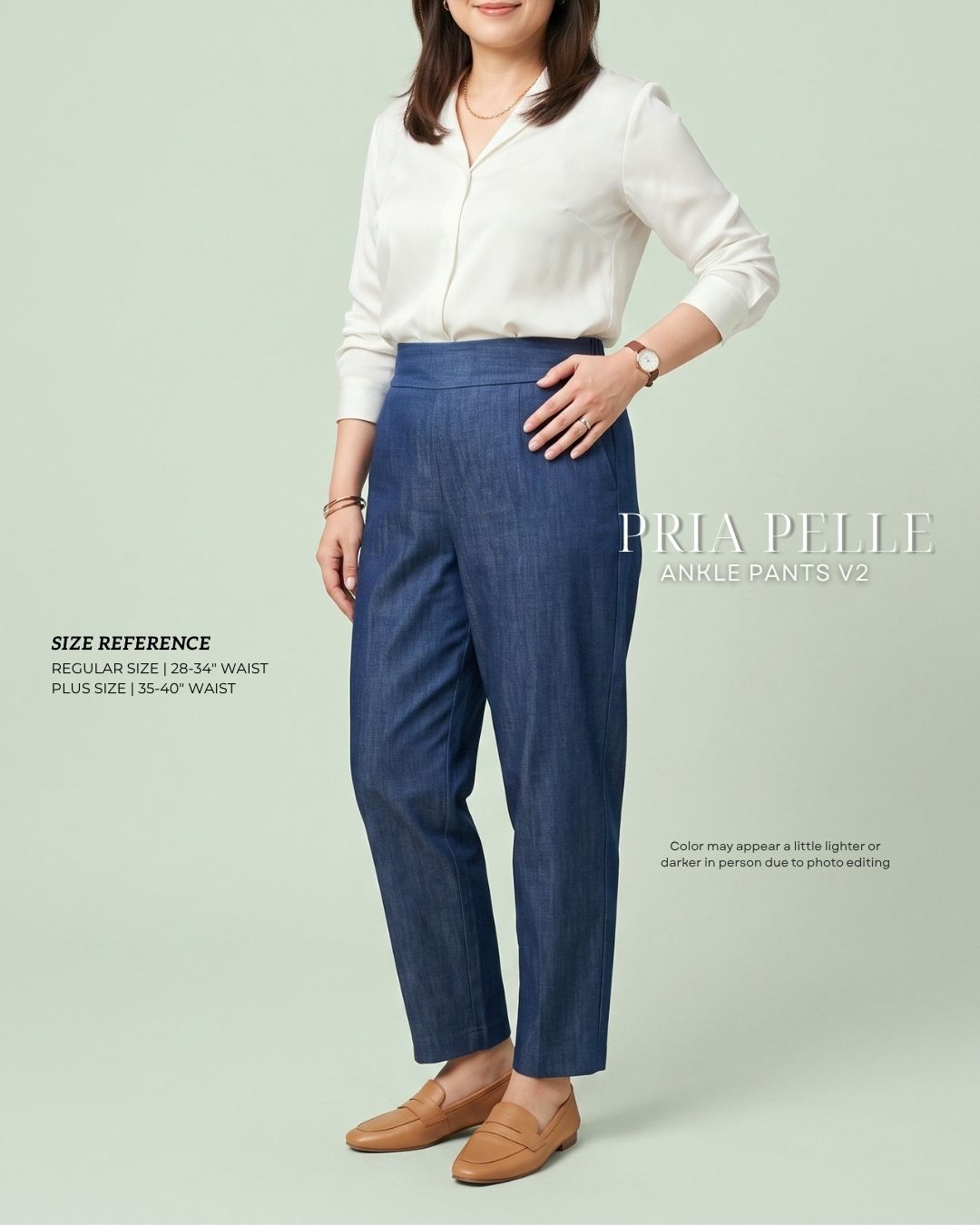 Pria Pelle Ankle Pants Version 2 | Back Garter - Denim Blue - Non Stretch