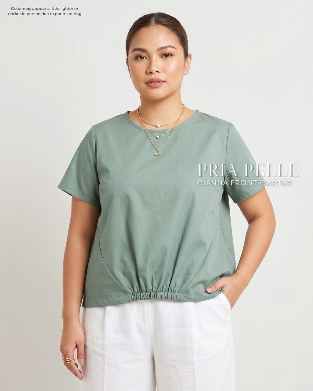 Pria Pelle Gianna Front Garter Top - Cotton Blend Spring Green | Non Stretch