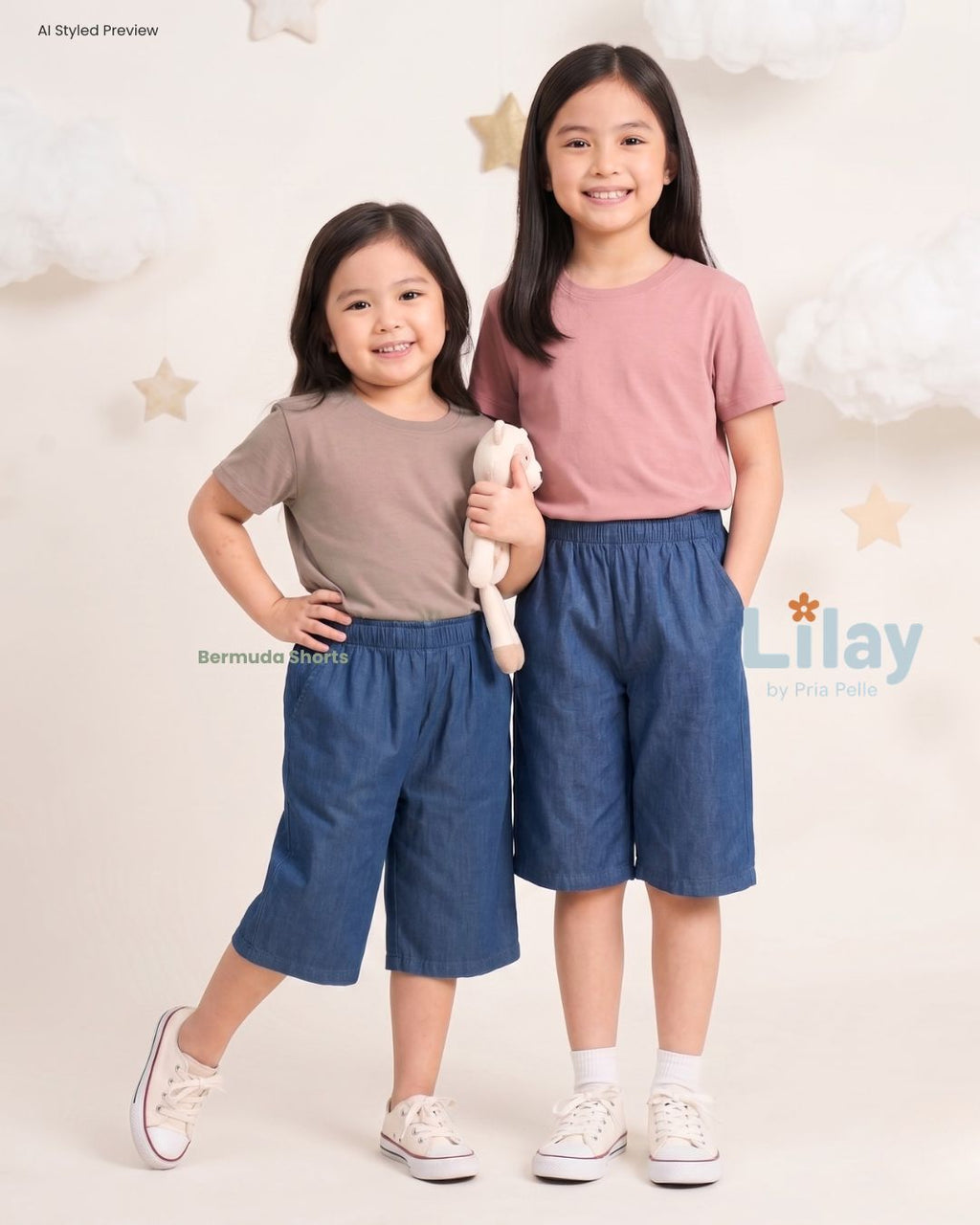 Lilay Kids Bermuda Shorts - Soft Denim Blue | Non Stretch