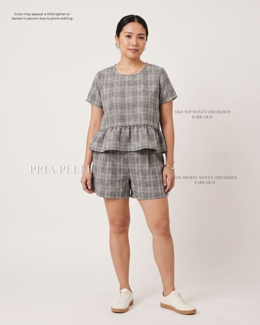 Pria Pelle Aiko Top - Woven Checkered Dark Gray | Non Stretch [TOP ONLY]