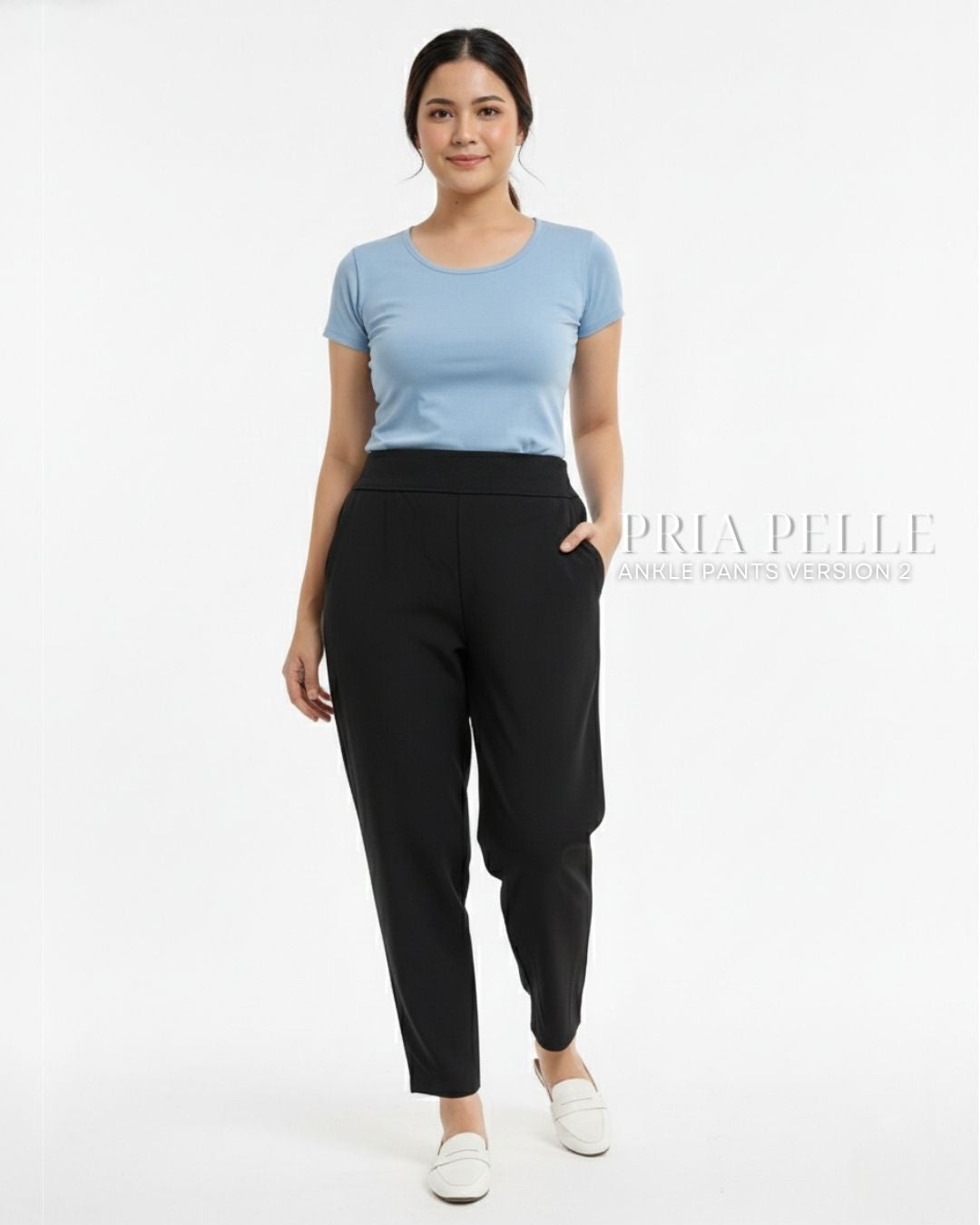 Pria Pelle Ankle Pants Version 2 | Back Garter - Cotton Blend Airy Black | Non Stretch