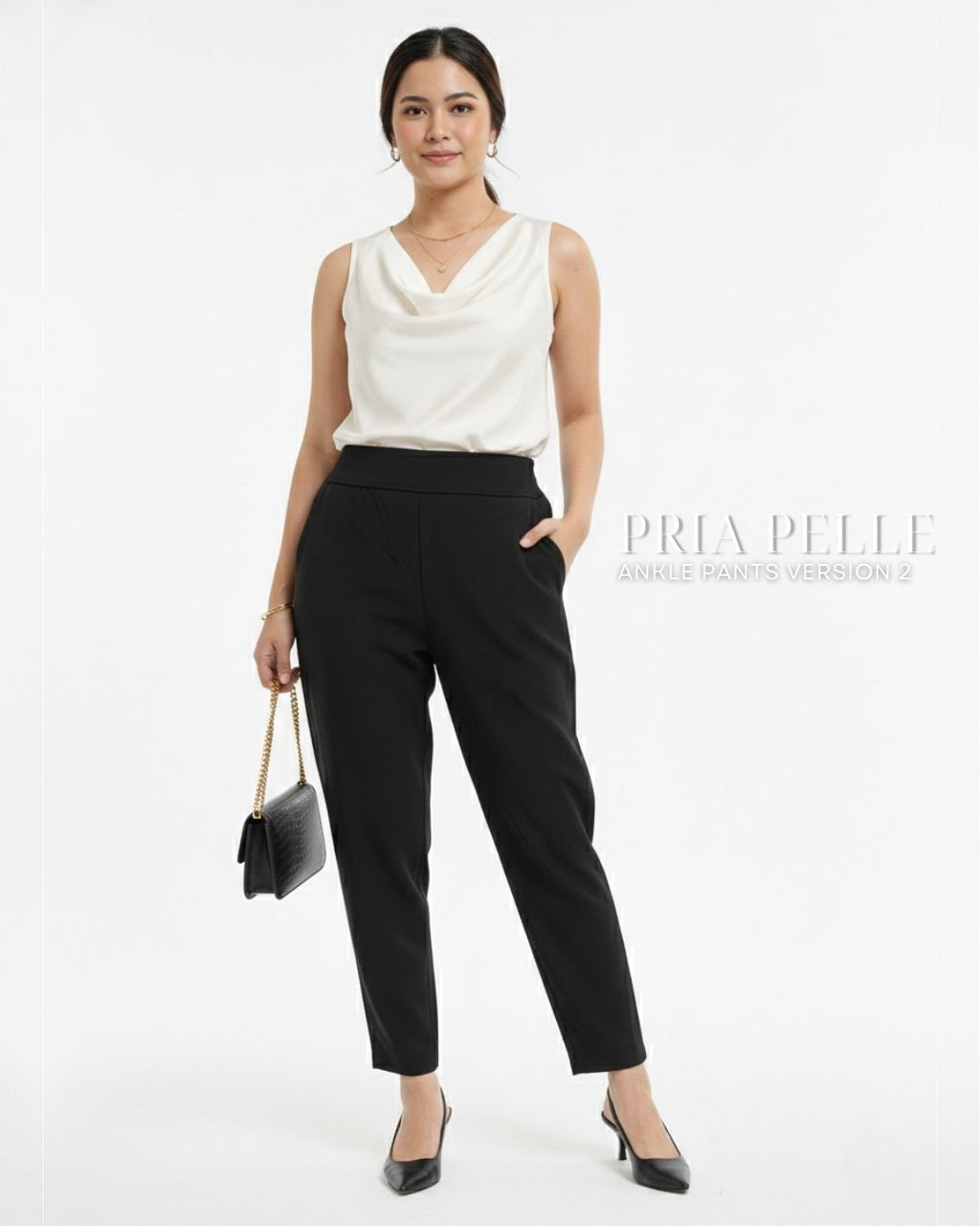 Pria Pelle Ankle Pants Version 2 | Back Garter - Cotton Blend Airy Black | Non Stretch