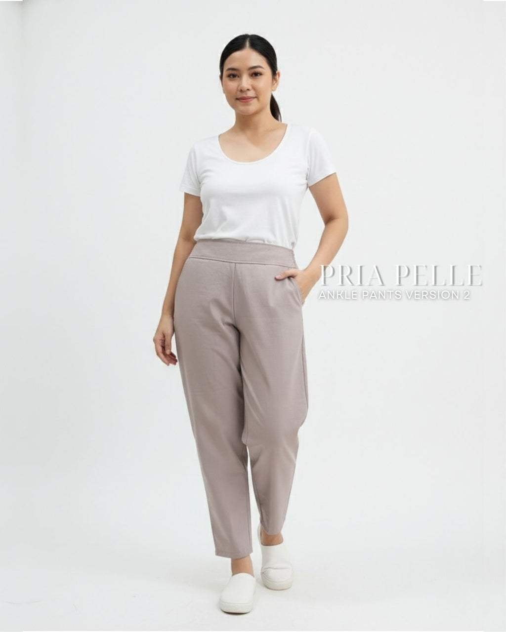 Pria Pelle Ankle Pants Version 2 | Back Garter - Linen Blend Edge Comb Gray | Non Stretch