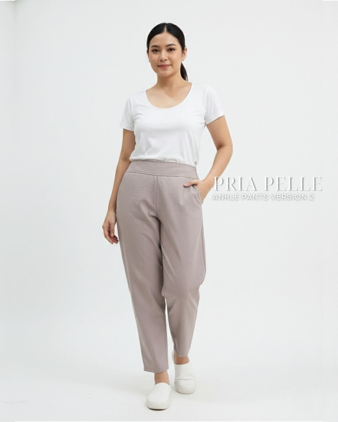 Pria Pelle Ankle Pants Version 2 | Back Garter - Linen Blend Edge Comb Gray | Non Stretch