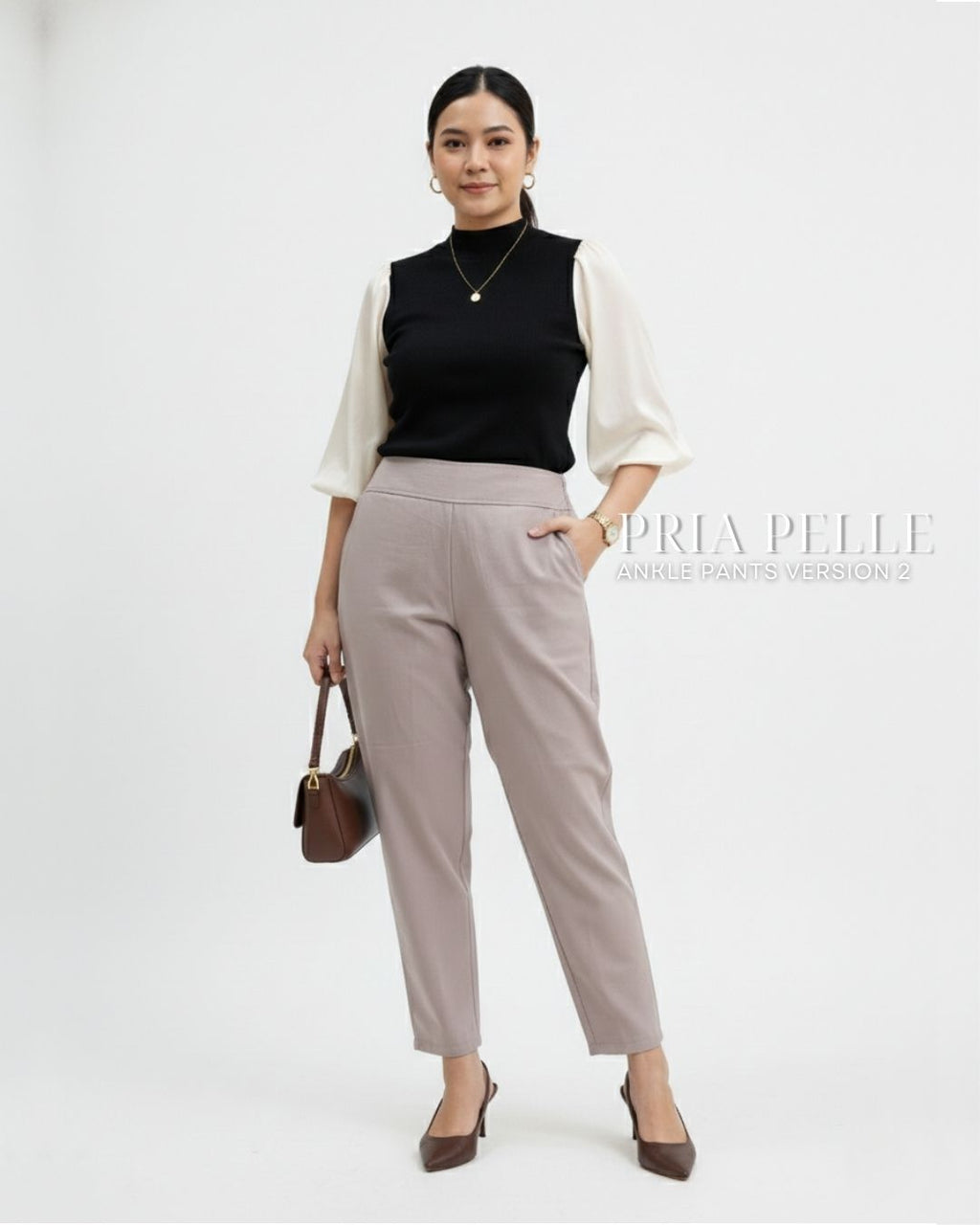 Pria Pelle Ankle Pants Version 2 | Back Garter - Linen Blend Edge Comb Gray | Non Stretch