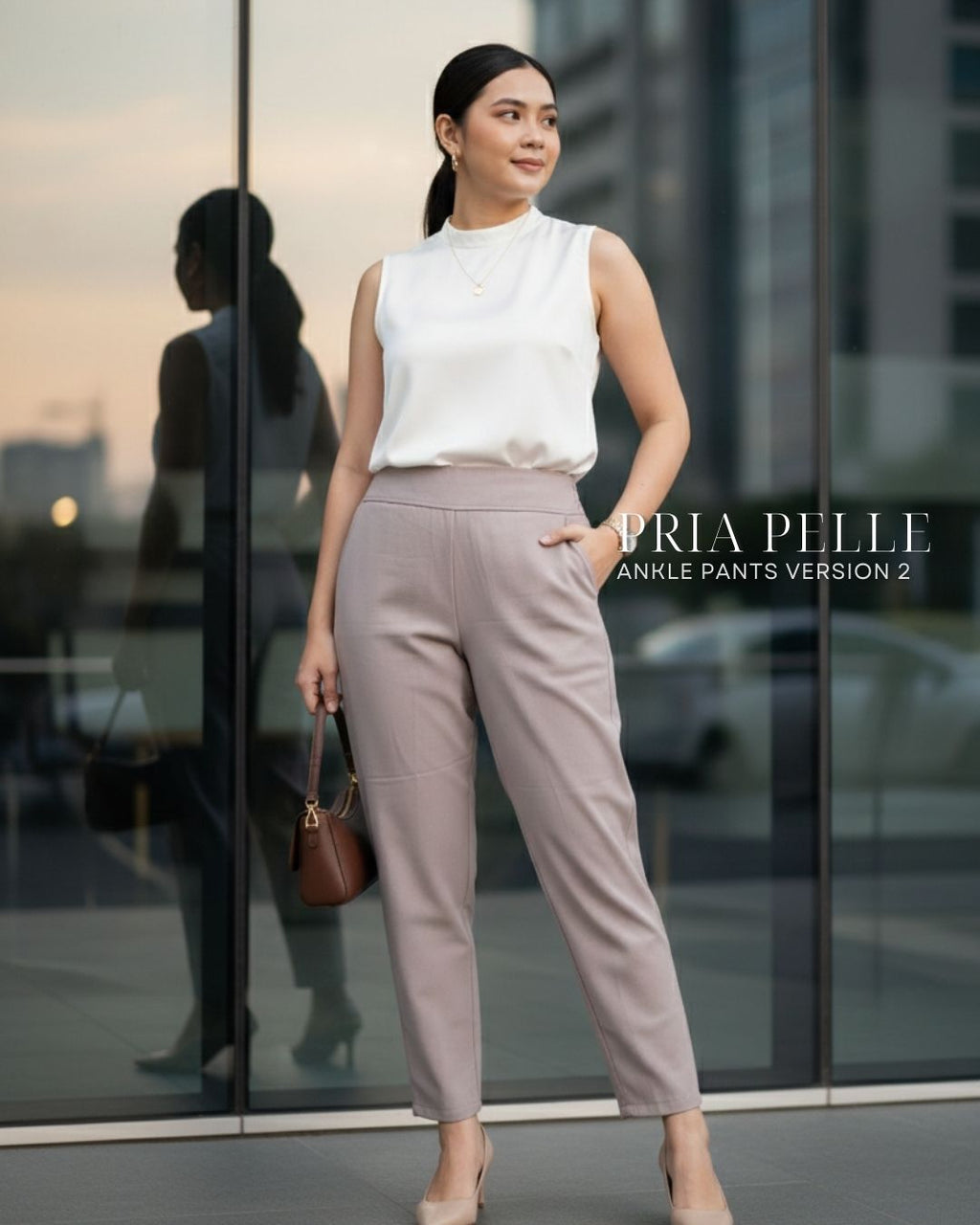 Pria Pelle Ankle Pants Version 2 | Back Garter - Linen Blend Edge Comb Gray | Non Stretch