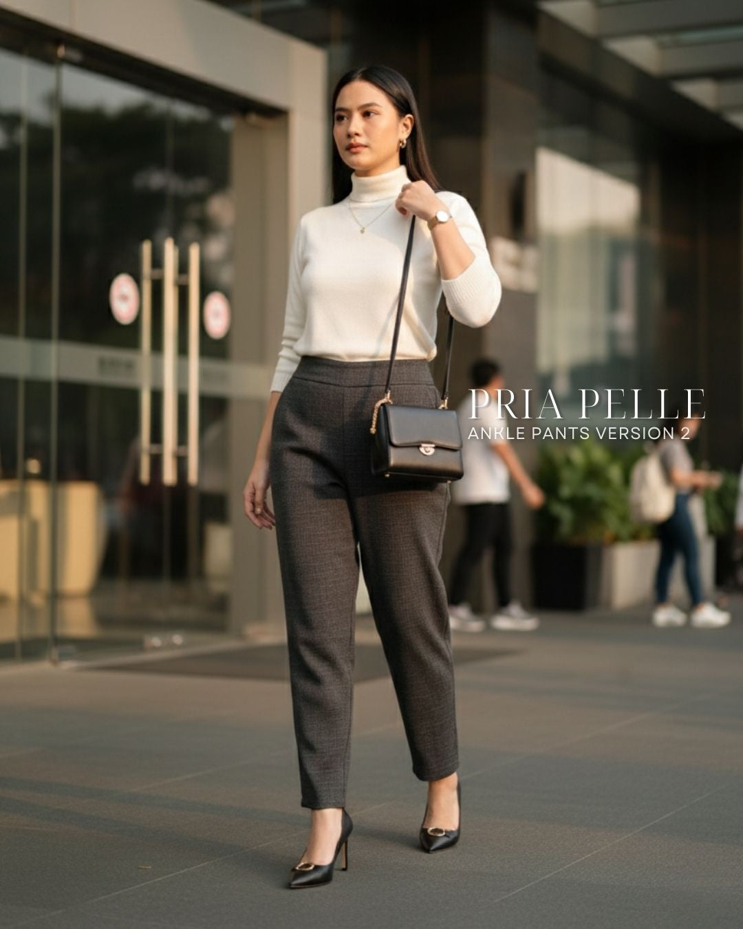 Pria Pelle Ankle Pants Version 2 | Back Garter - Cotton Blend Plaid Charcoal Gray | Non Stretch