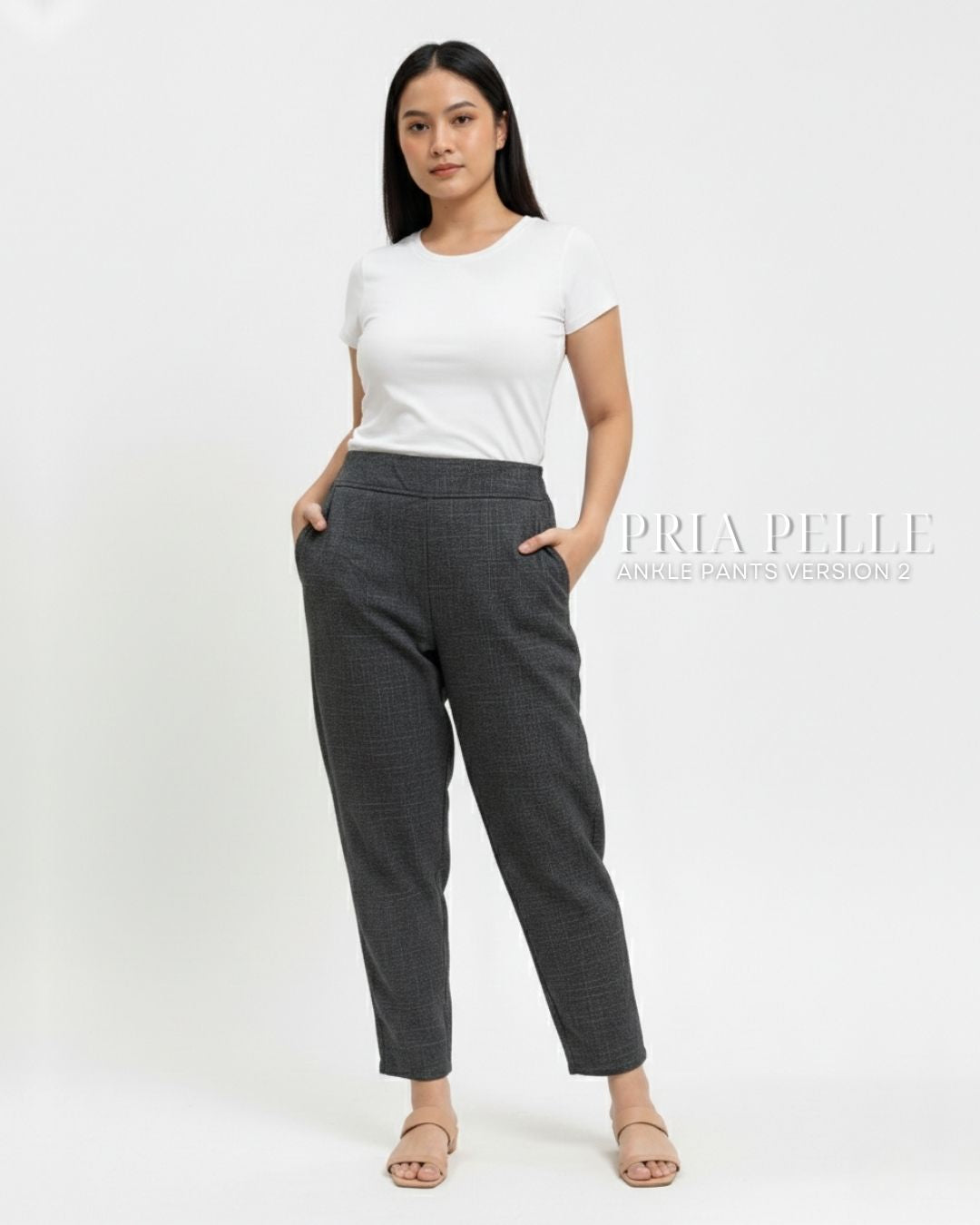 Pria Pelle Ankle Pants Version 2 | Back Garter - Cotton Blend Plaid Charcoal Gray | Non Stretch