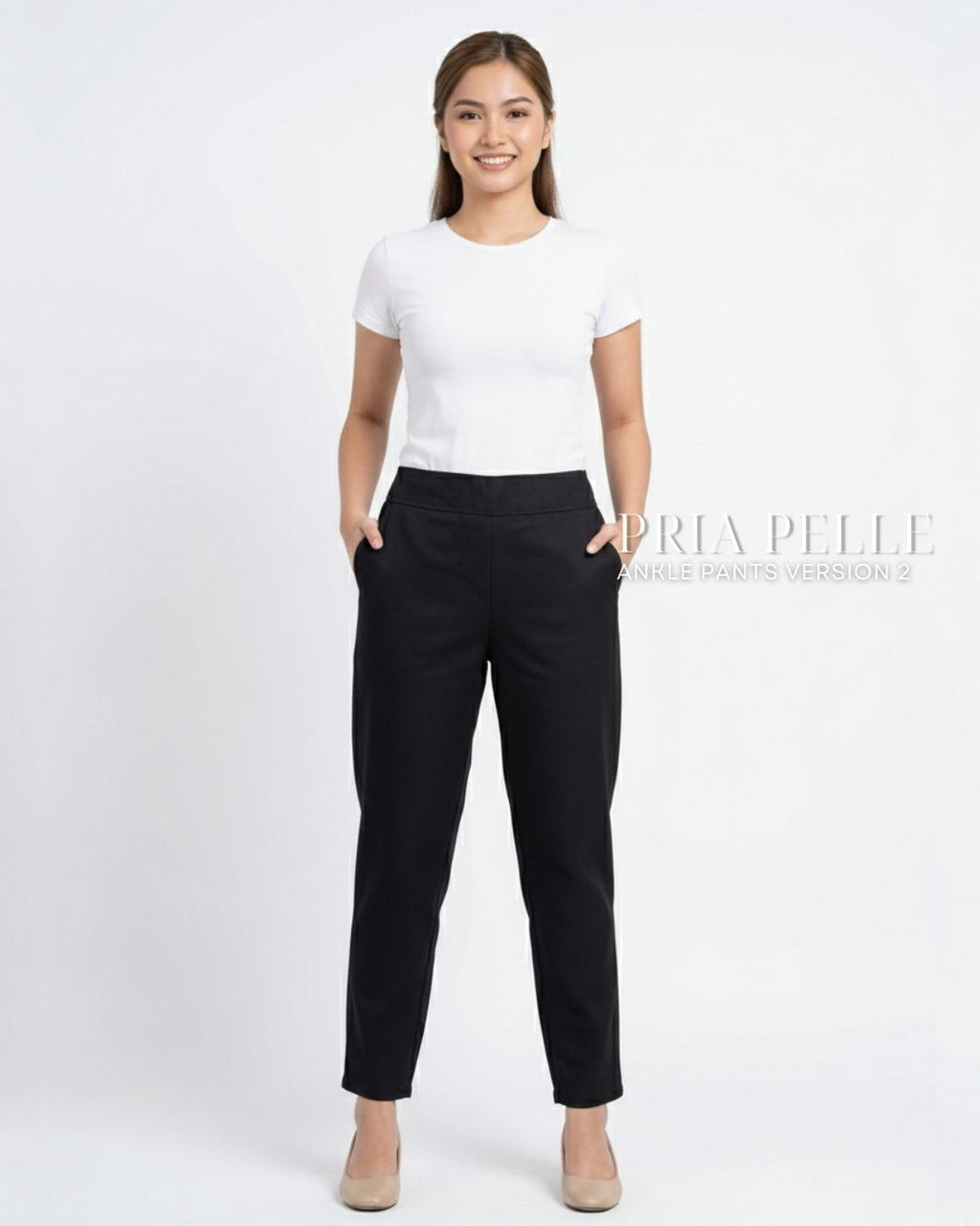 Pria Pelle Ankle Pants Version 2 | Back Garter - Cotton Twill Black | Non Stretch