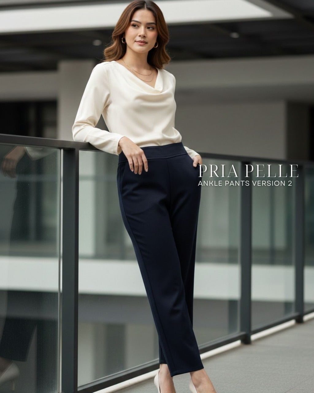 Pria Pelle Ankle Pants Version 2 | Back Garter - Cotton Twill Dark Blue | Non Stretch