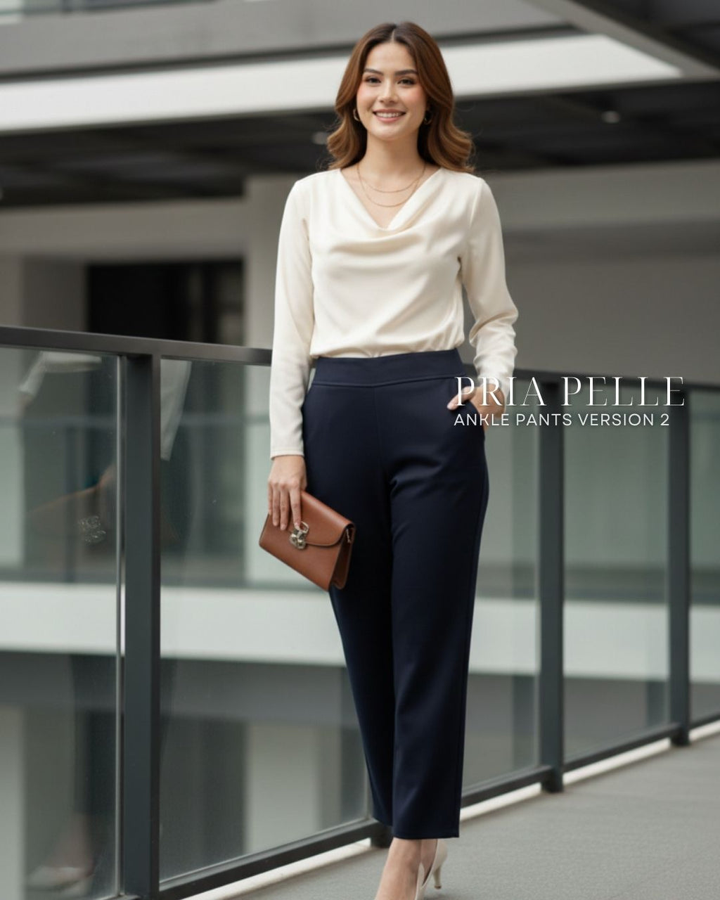 Pria Pelle Ankle Pants Version 2 | Back Garter - Cotton Twill Dark Blue | Non Stretch