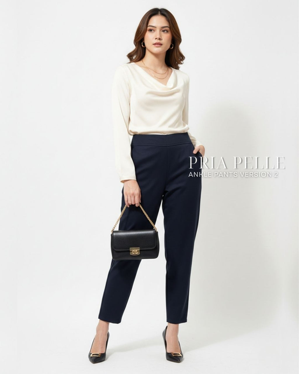 Pria Pelle Ankle Pants Version 2 | Back Garter - Cotton Twill Dark Blue | Non Stretch
