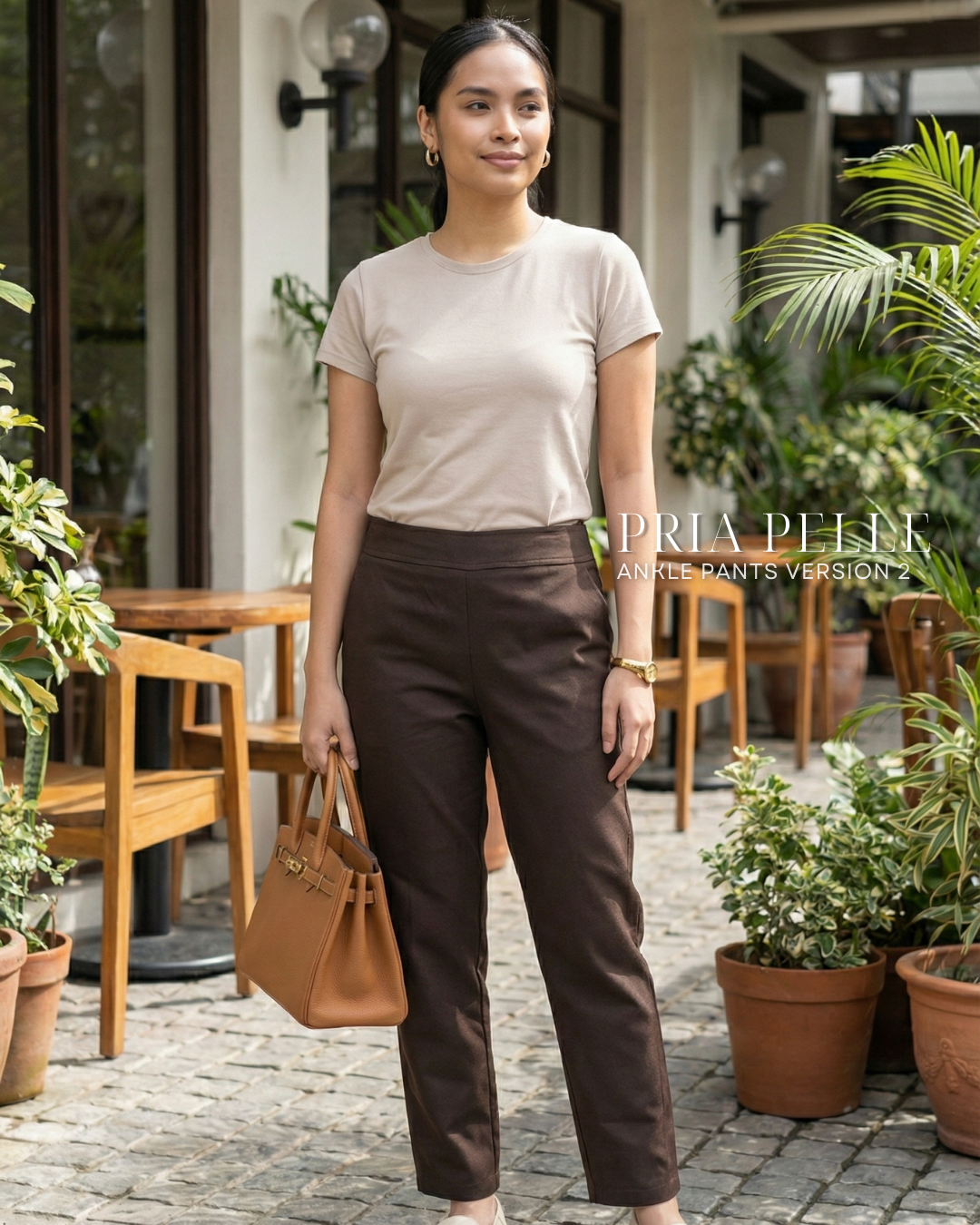 Pria Pelle Ankle Pants Version 2 | Back Garter - Cotton Blend Dark Brown