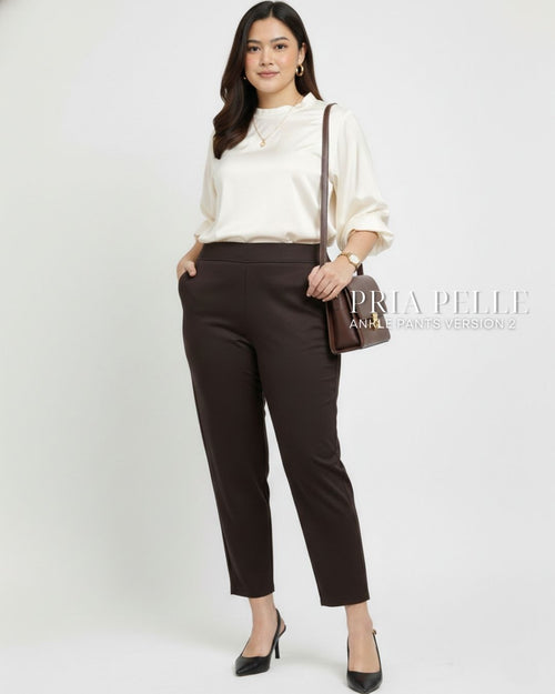 Pria Pelle Ankle Pants Version 2 | Back Garter - Cotton Blend Dark Brown