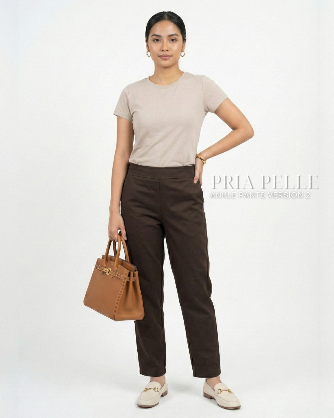Pria Pelle Ankle Pants Version 2 | Back Garter - Cotton Blend Dark Brown