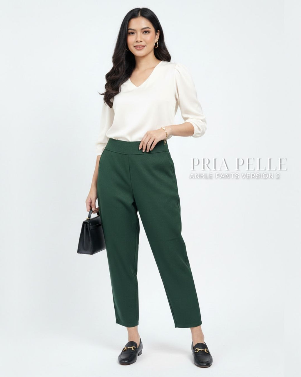 Pria Pelle Ankle Pants Version 2 | Back Garter - Cotton Twill Emerald | Non Stretch