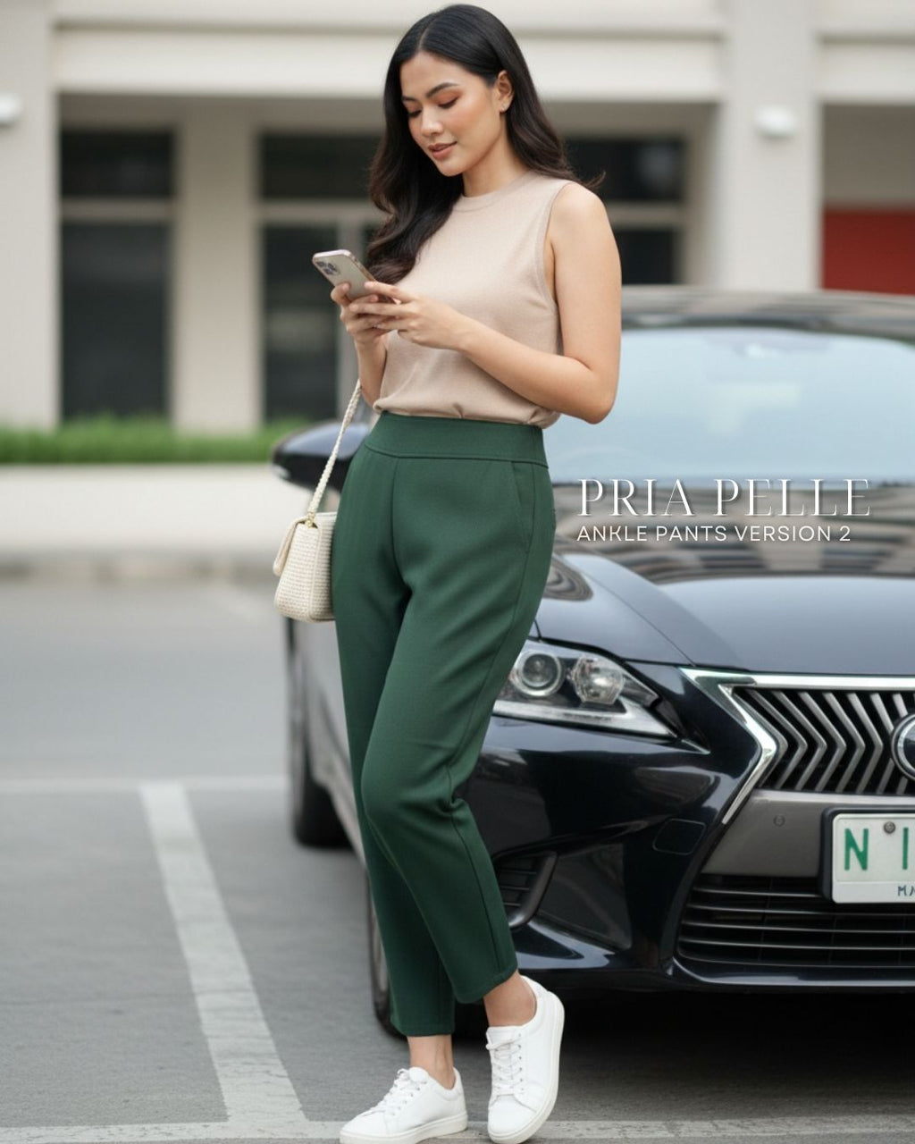 Pria Pelle Ankle Pants Version 2 | Back Garter - Cotton Twill Emerald | Non Stretch