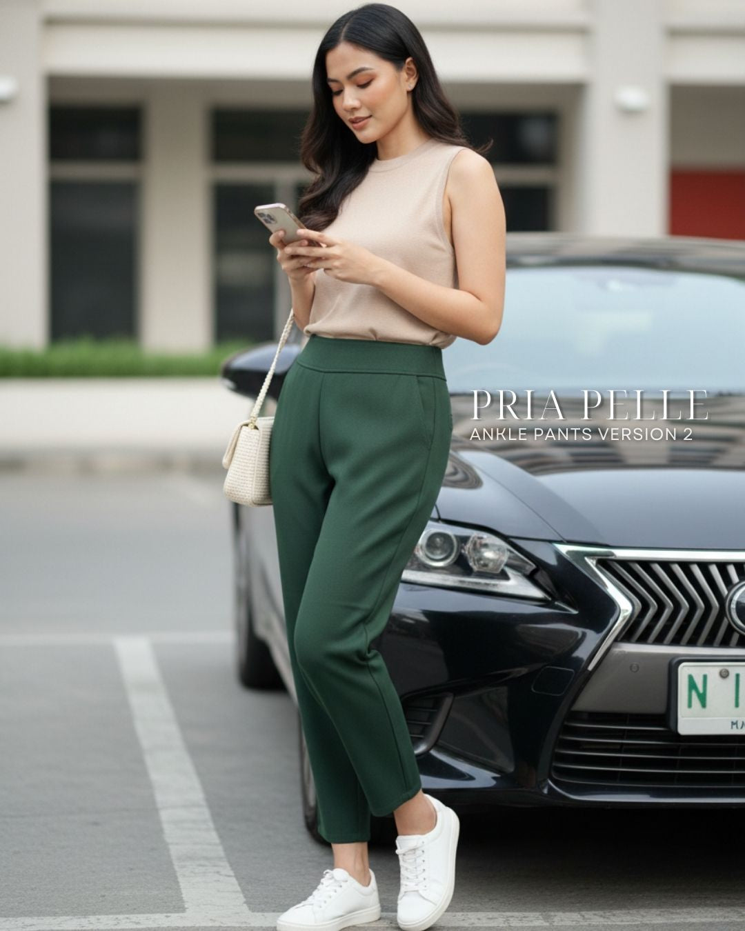 Pria Pelle Ankle Pants Version 2 | Back Garter - Cotton Twill Emerald | Non Stretch