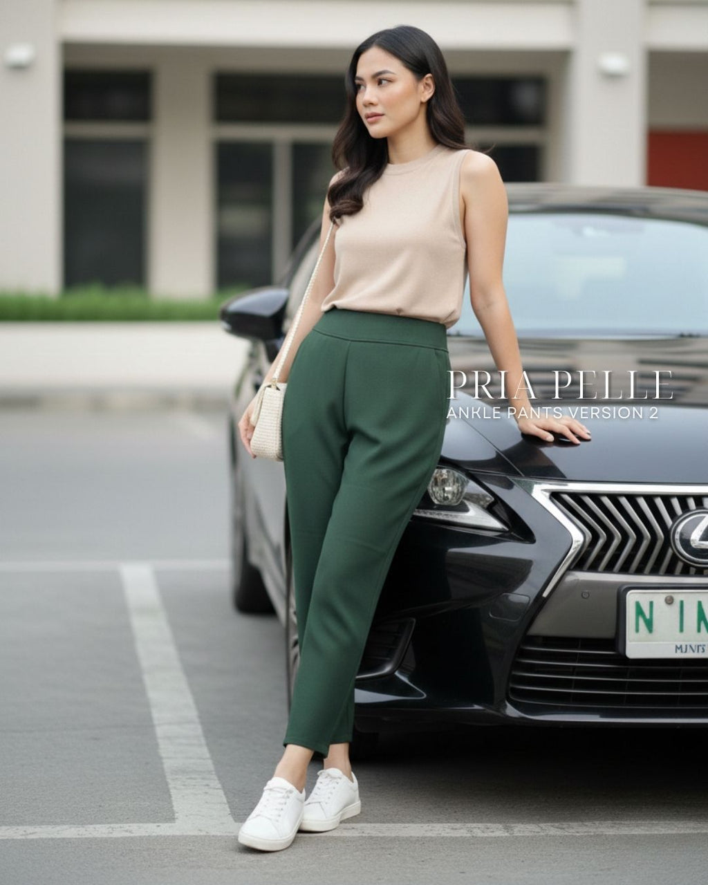 Pria Pelle Ankle Pants Version 2 | Back Garter - Cotton Twill Emerald | Non Stretch