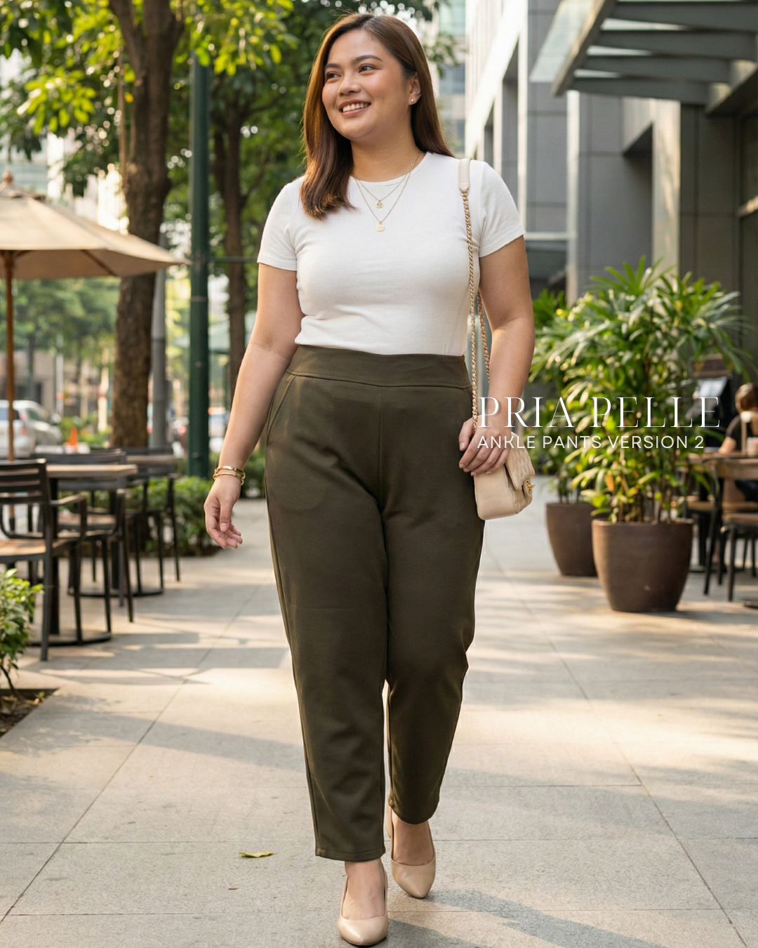 Pria Pelle Ankle Pants Version 2 | Back Garter - Cotton Blend Moss Green