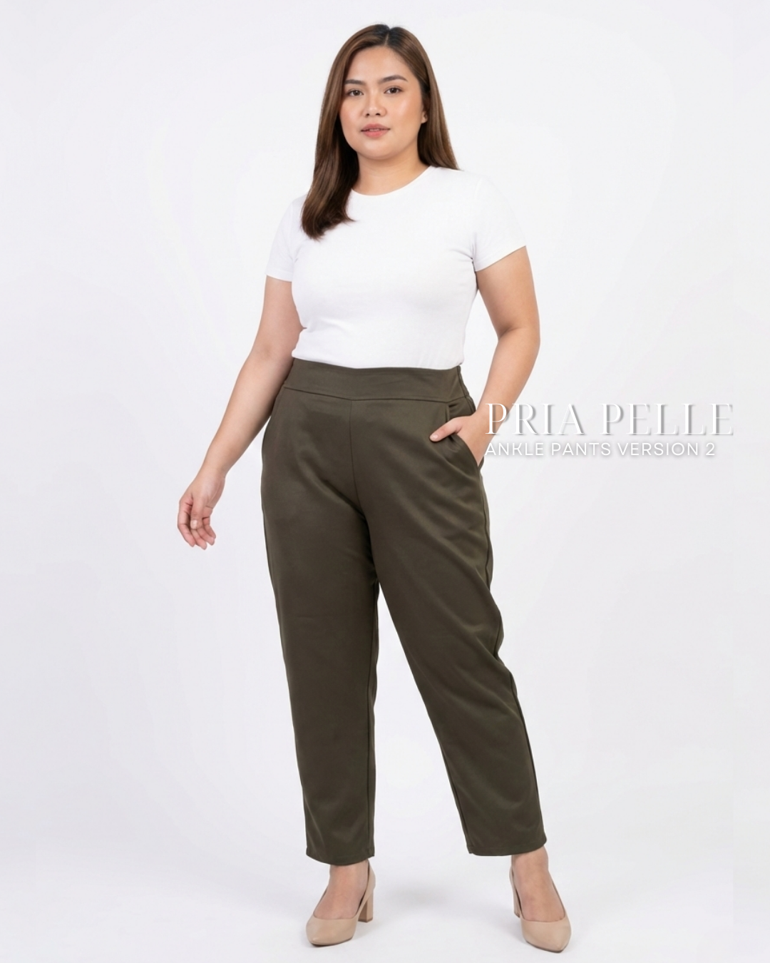 Pria Pelle Ankle Pants Version 2 | Back Garter - Cotton Blend Moss Green
