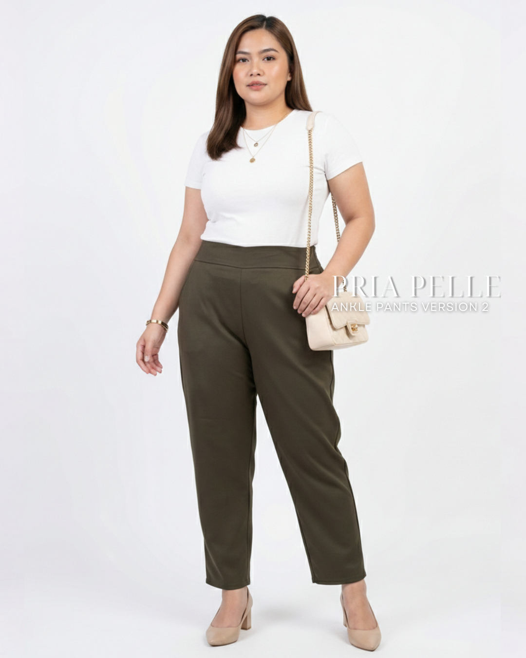 Pria Pelle Ankle Pants Version 2 | Back Garter - Cotton Blend Moss Green