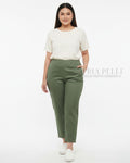 Pria Pelle Ankle Pants Version 2 | Back Garter - Cotton Blend Sage Green (Herringbone Stripes) | Non Stretch