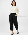 Pria Pelle Cropped Barrel Pants | Back Garter -  Cotton Blend Black | Non Stretch