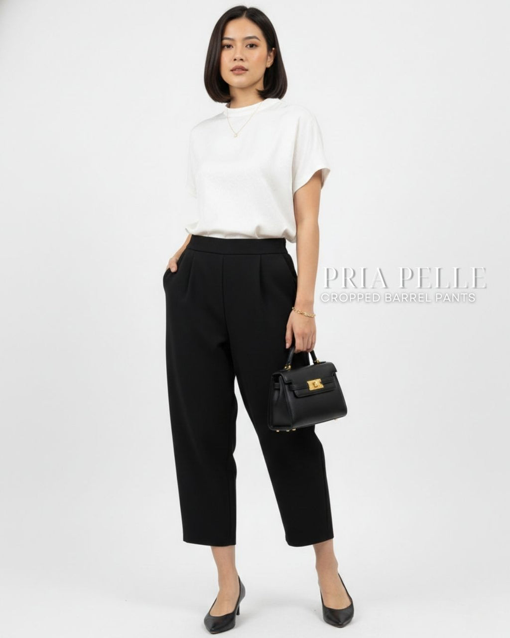 Pria Pelle Cropped Barrel Pants | Back Garter -  Cotton Blend Black | Non Stretch